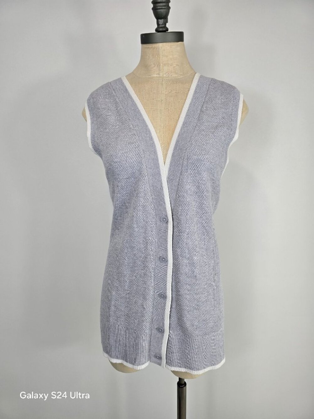 Offline Grey sleeveless button-up knitted cardigan vest women's size XL